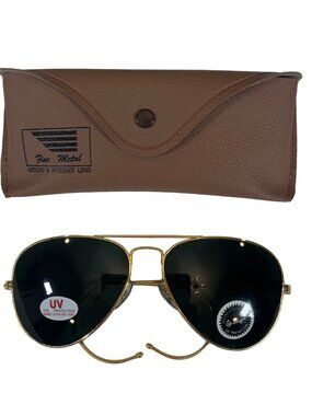 VINTAGE Aviator Gold Sunglasses With Case NEW 90s Made In Taiwan NOS Wrap Cable